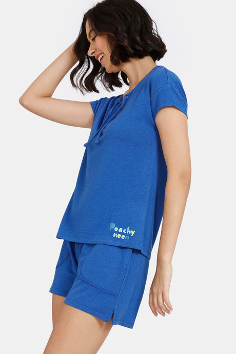 Zivame Lounge Knit Poly Lounge Set - Lil Boy Blue — image 2